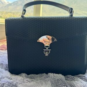 Salvatore Ferragamo Black Woven TopHandle Bag Silver Hardware. Exc. condition